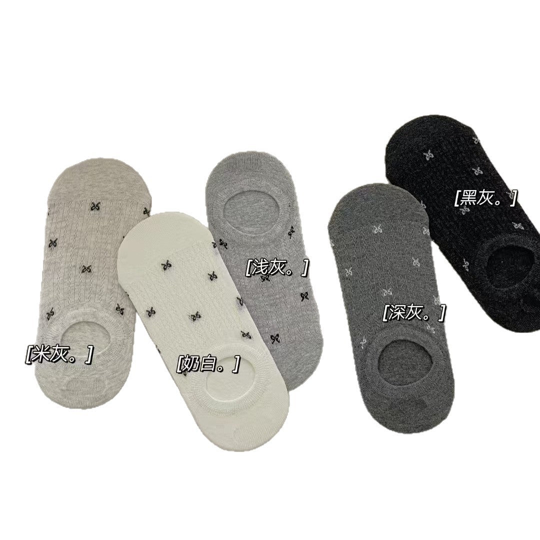 Bow No Show Socks for Women | Non-Slip Cotton Summer Socks