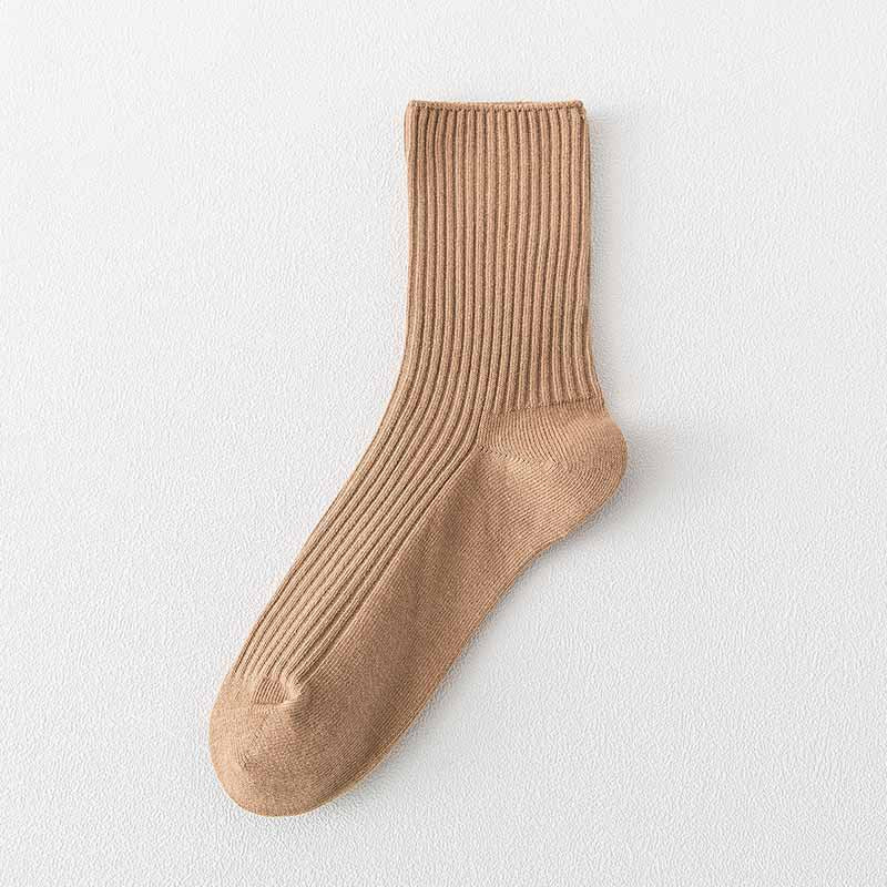 Ribbed Cotton Crew Socks for Women | Neutral Winter Slouch Socks