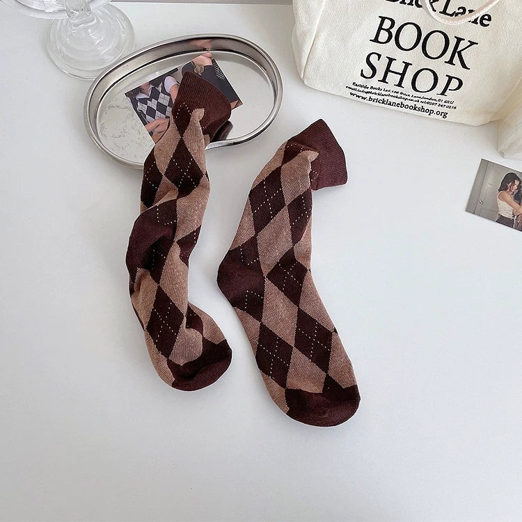 Argyle Patterned Crew Socks for Women | Trendy Slouch Mid-Calf Socks