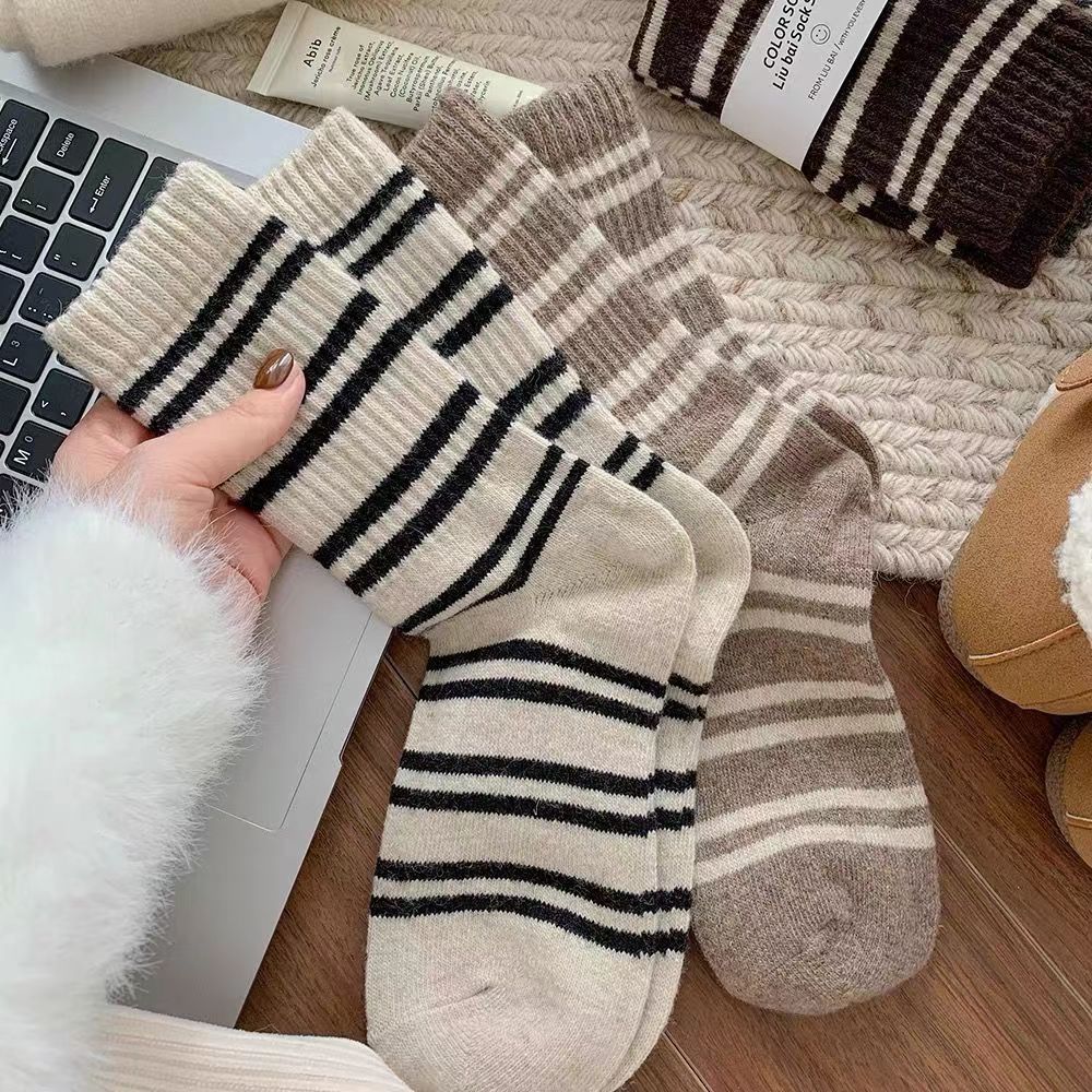 Cozy Striped Crew Socks for Women | Thick Warm Winter Socks