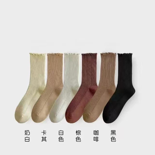 Ruffled Crew Socks for Women | Vintage Cotton Mid-Calf Socks