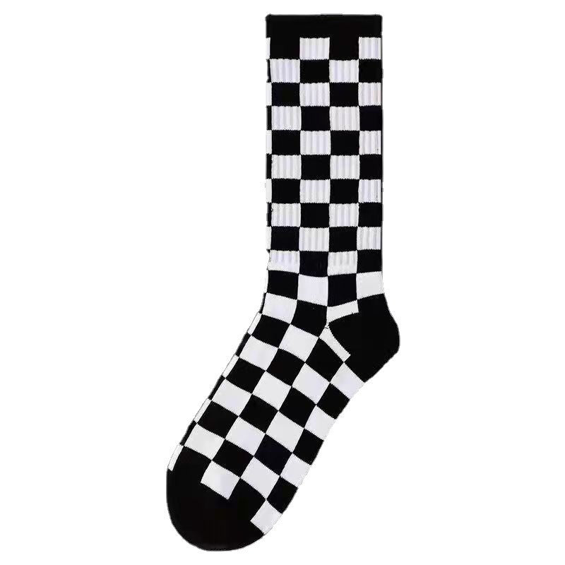 Trendy Checkered Unisex Crew Socks | Casual Breathable Cotton Socks