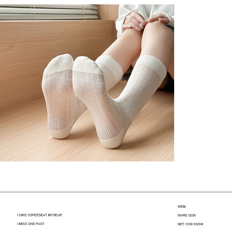 Thin Cotton Calf Socks | Breathable Solid Summer Socks for Women