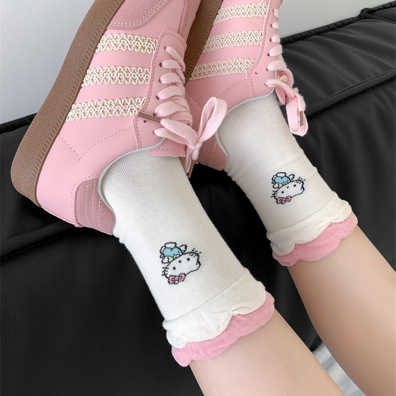 Cute Novelty Crew Socks | Kawaii Cat Print Socks for Women