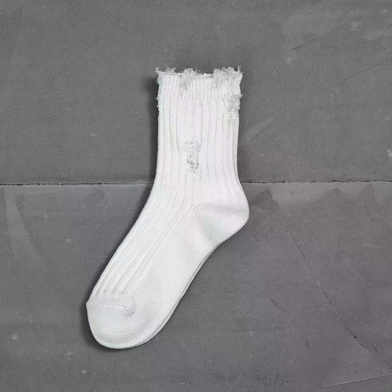 Distressed Ripped Crew Socks | Trendy Cotton Casual Everyday Socks