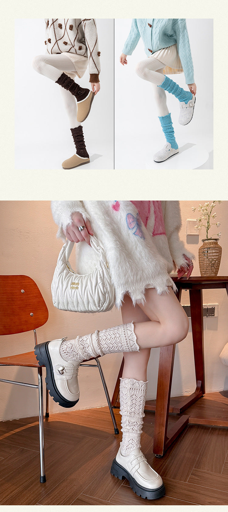 Vintage Openwork Chunky Knit Calf Socks | Cozy Winter Women's Socks