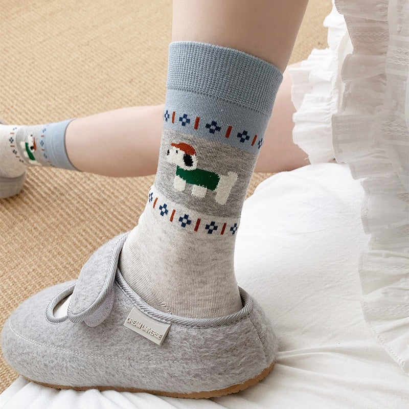 Cute Animal Print Crew Socks for Women | Retro Cotton Novelty Socks