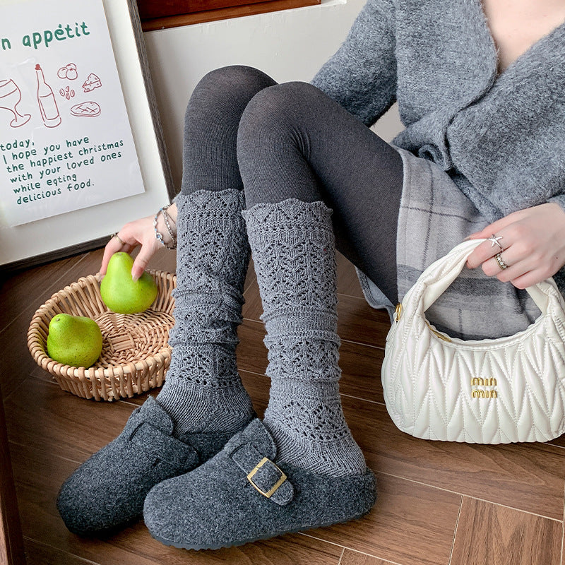 Vintage Openwork Chunky Knit Calf Socks | Cozy Winter Women's Socks