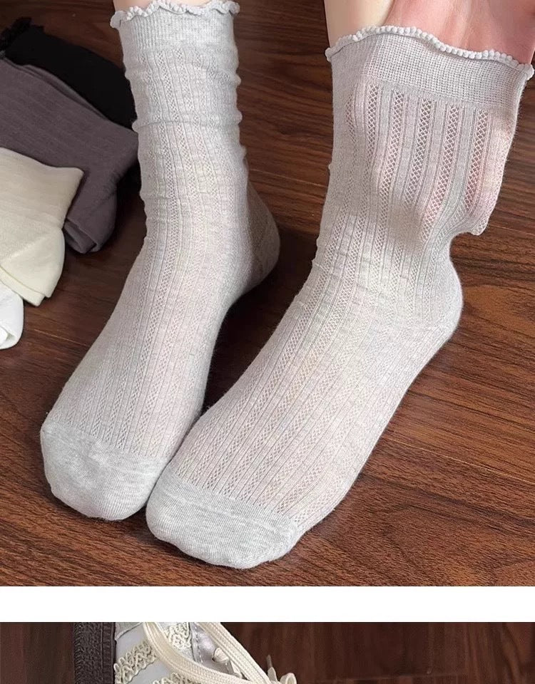 Lace Trim Crew Socks for Women | Breathable Mesh Summer Socks