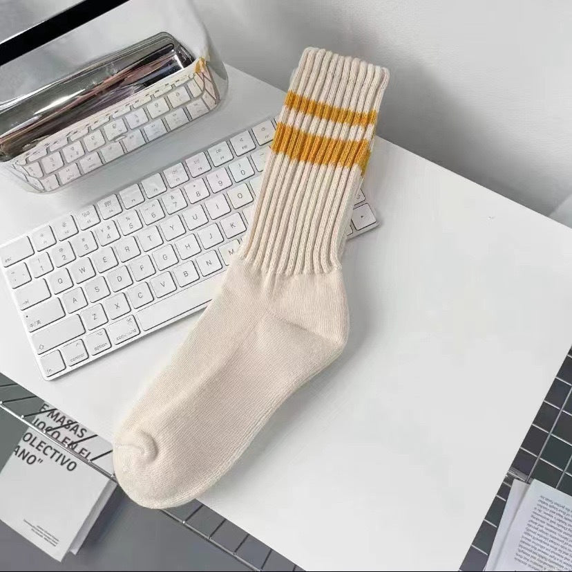Striped Cotton Crew Socks | Casual Athletic Women's Mid Calf Socks