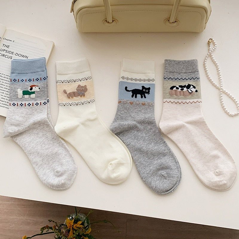 Cute Animal Print Crew Socks for Women | Retro Cotton Novelty Socks