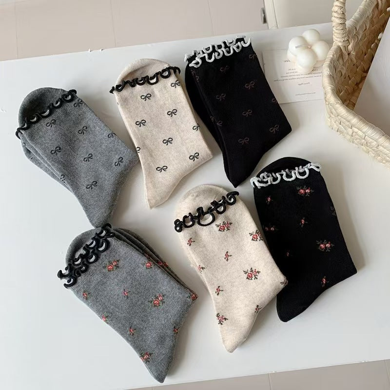 Vintage Ruffled Crew Socks | Cute Patterned Women's Everyday Socks