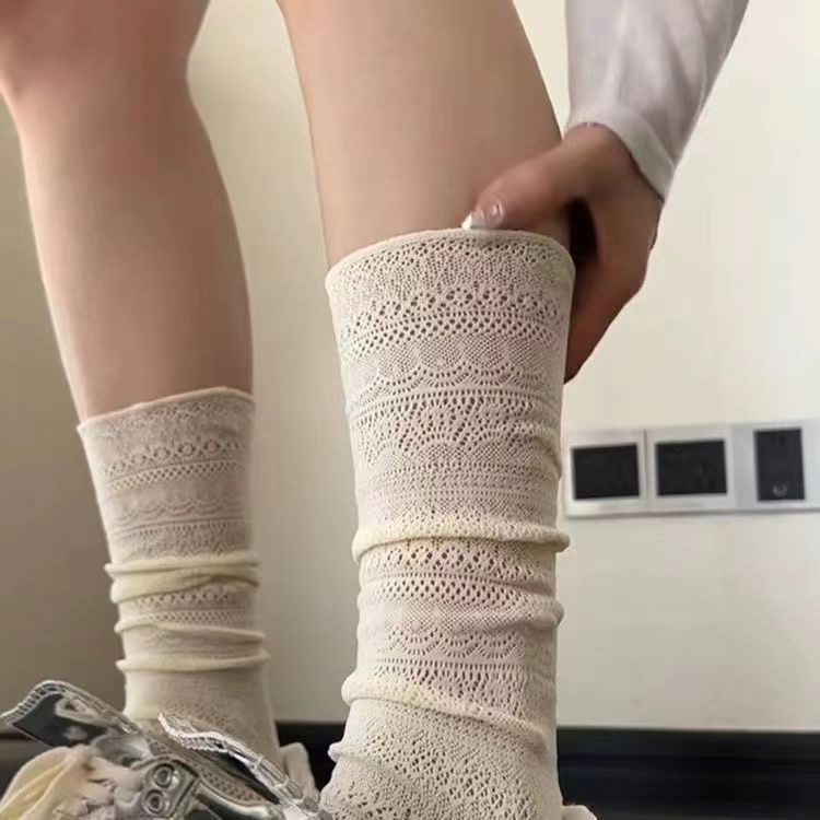 Lace Mesh Slouch Crew Socks | Breathable Summer Socks for Women