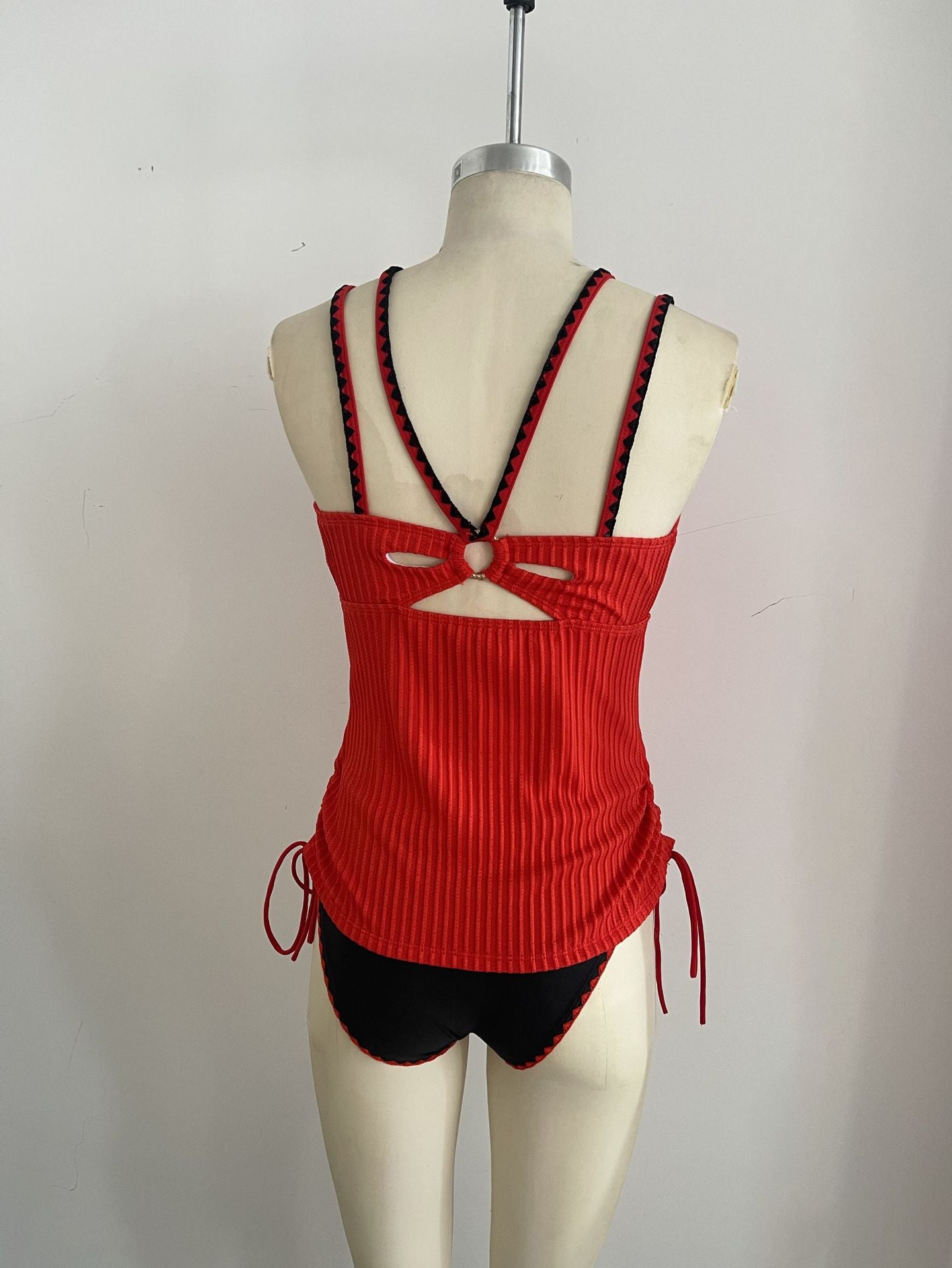 Deep V Red Tie-Side Tankini Set | Sexy Women's Swimwear