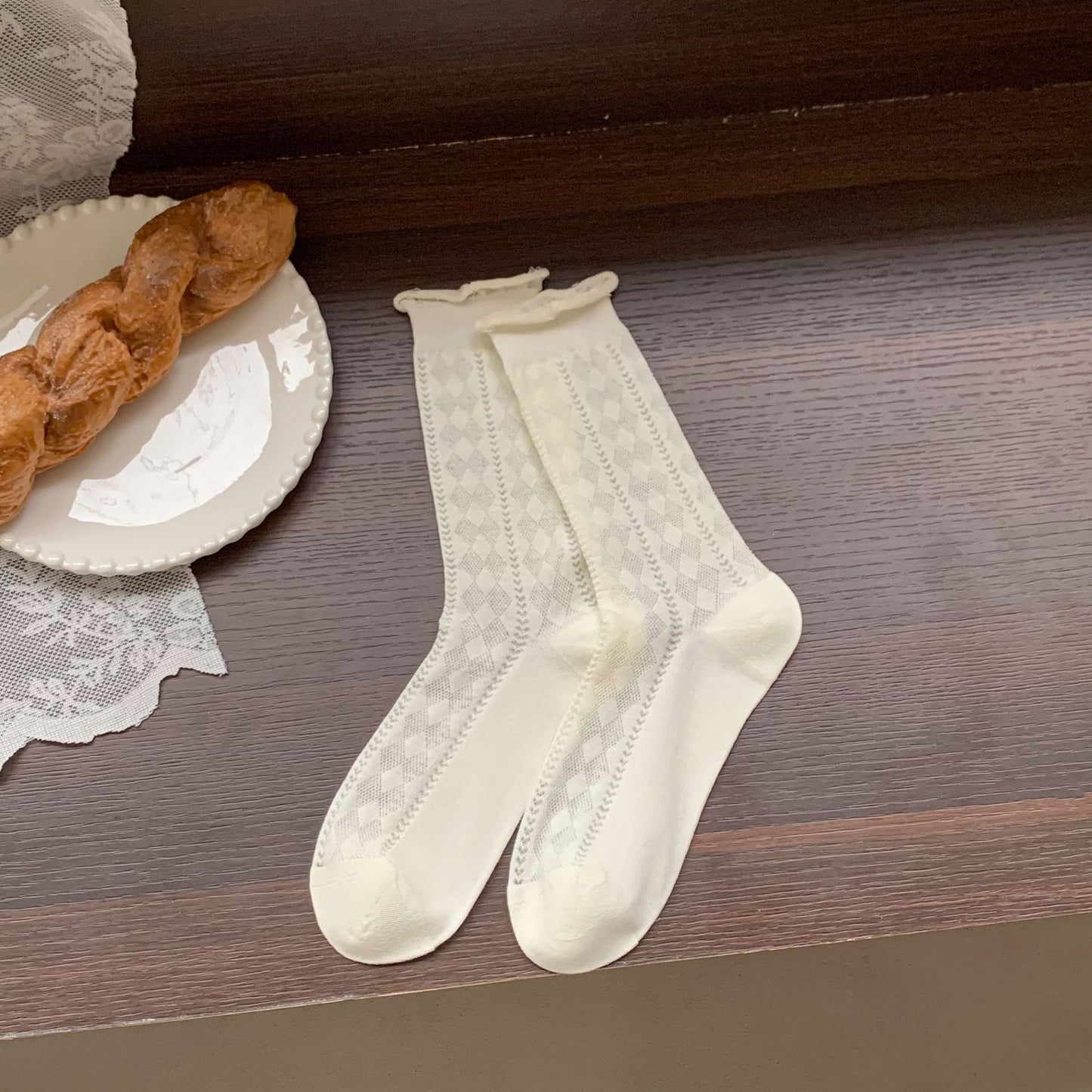 Sheer Cotton Crew Socks | Thin Summer Mid-Calf for Women