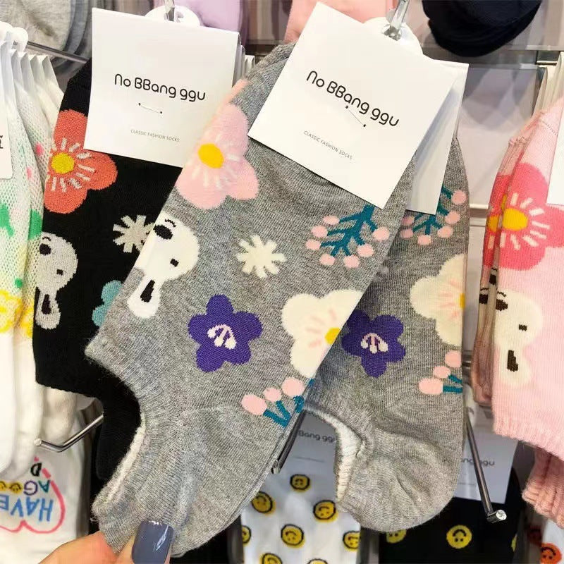 Cute Floral Rabbit No-Show Socks for Women | Casual Cotton