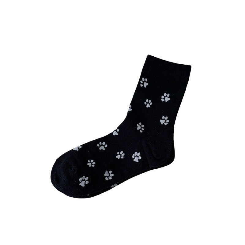 Playful Cat Paw Cotton Crew Socks for Women | Casual Patterned