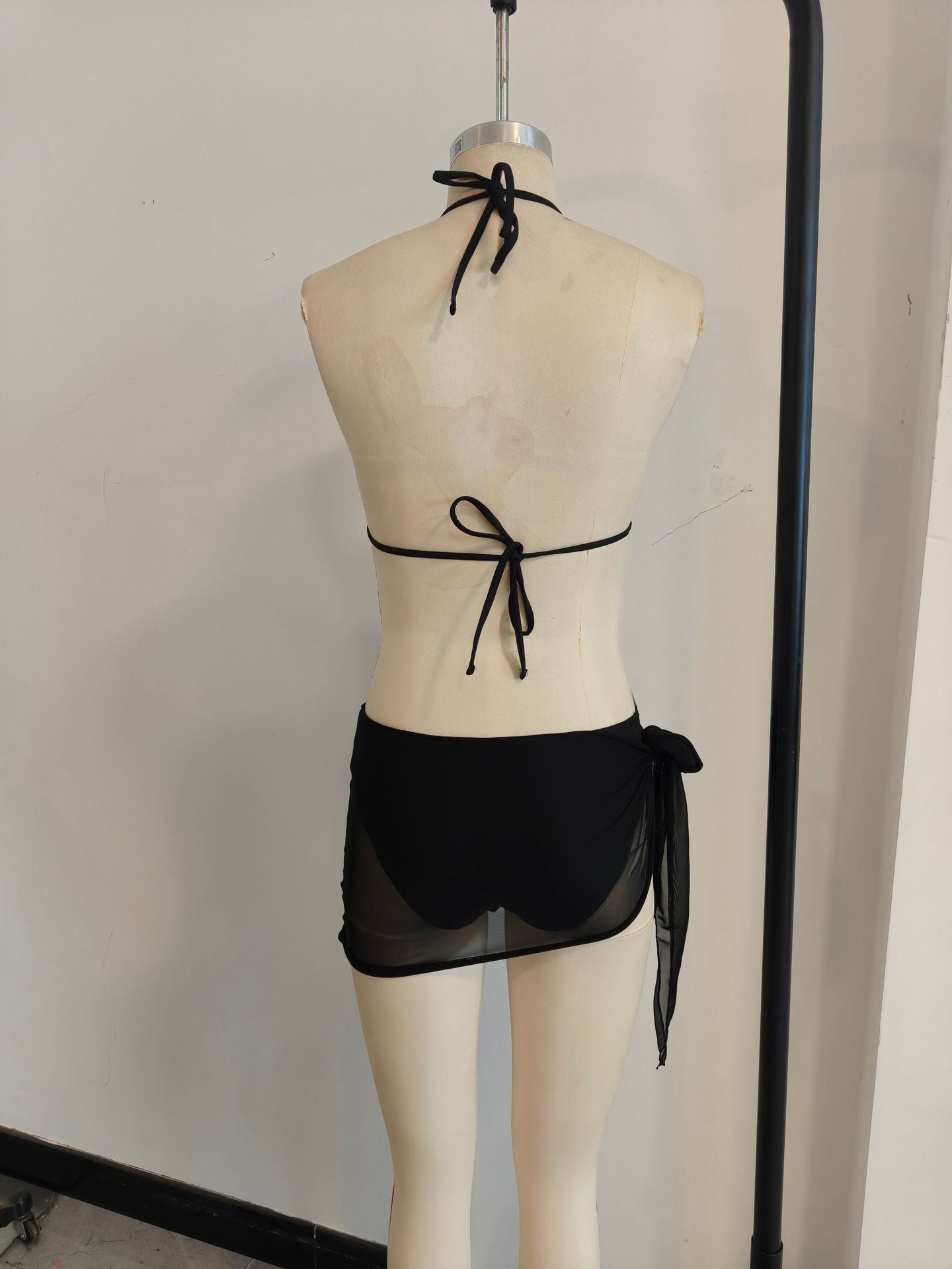 3-Piece Halter Mesh Bikini Set | Sexy Women's Black Beach Swimwear
