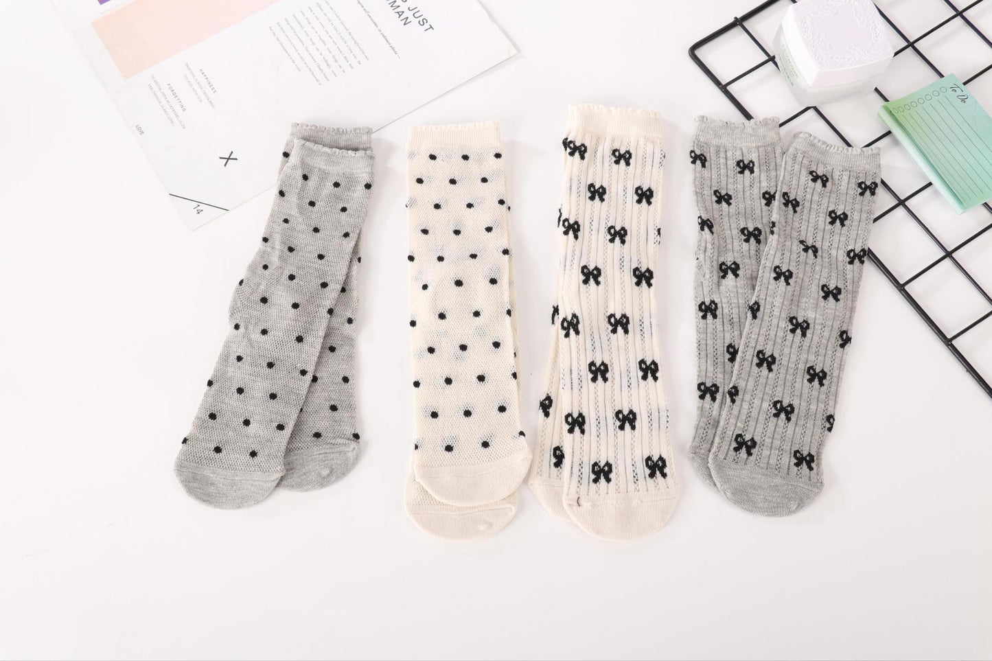 Women's Patterned Mesh Crew Slouch Socks | Balletcore Summer Socks