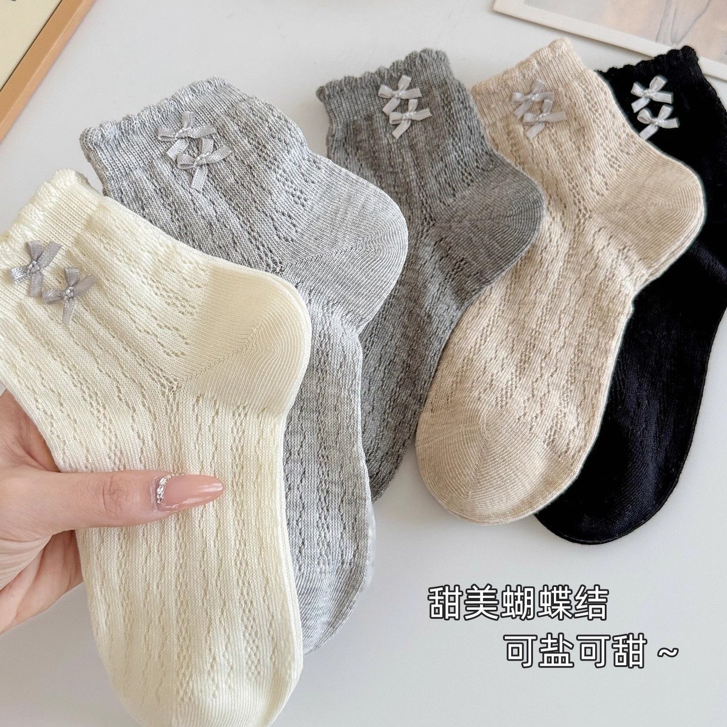 Cute Bow Ankle Socks for Women | Breathable Thin Summer Mesh