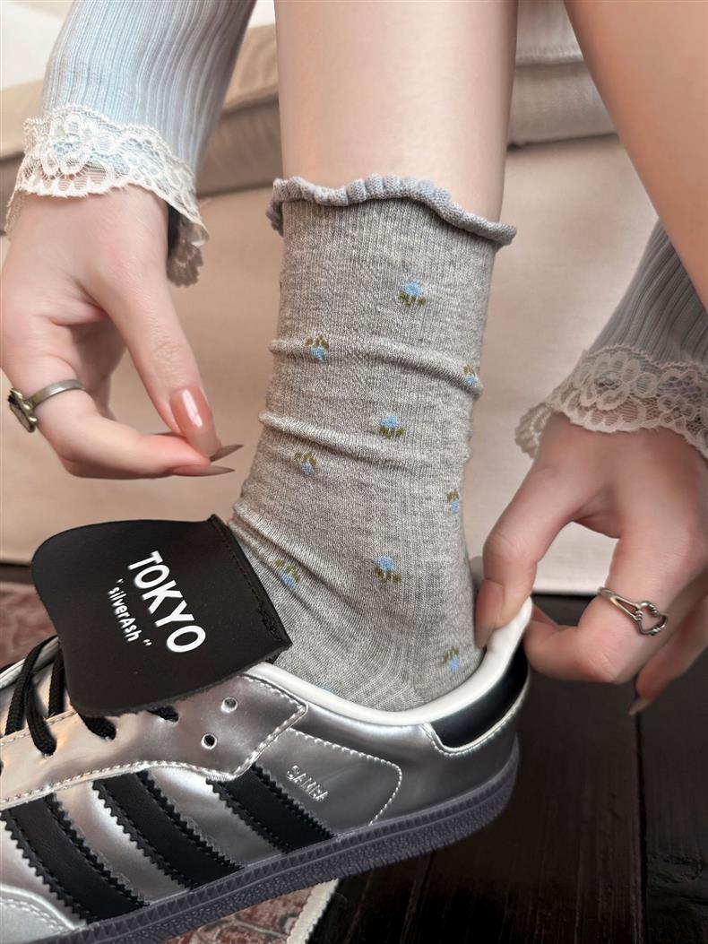 Floral Ruffle Crew Socks for Women | Thin Breathable Spring Socks
