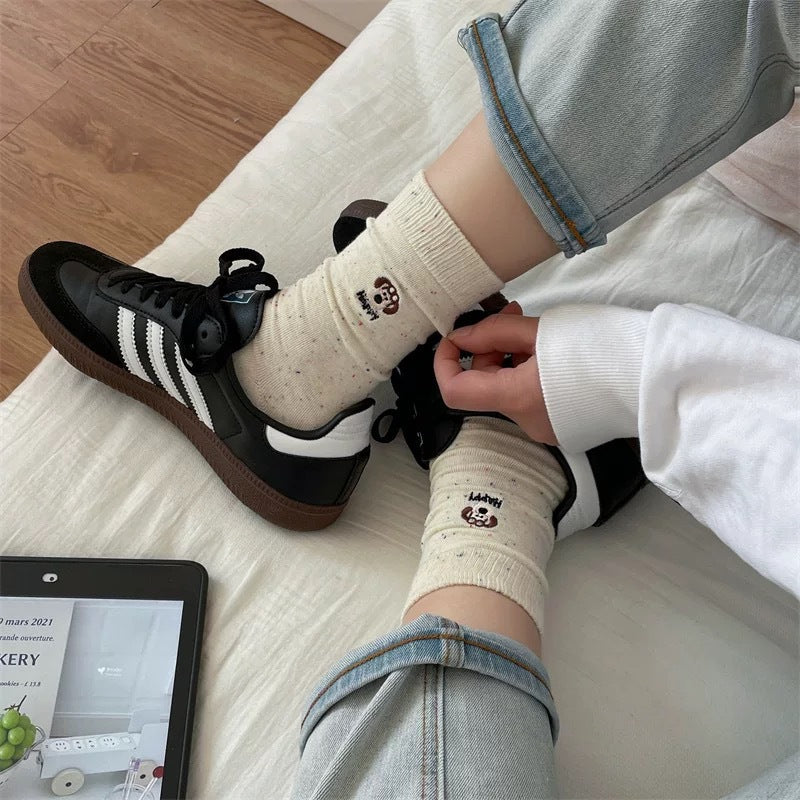 Cute Embroidered Crew Socks for Women | Soft Speckled Cotton Socks