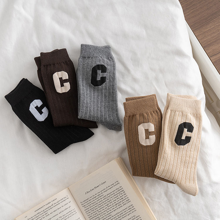 C Logo Crew Socks for Women | Trendy Soft Casual Everyday Socks