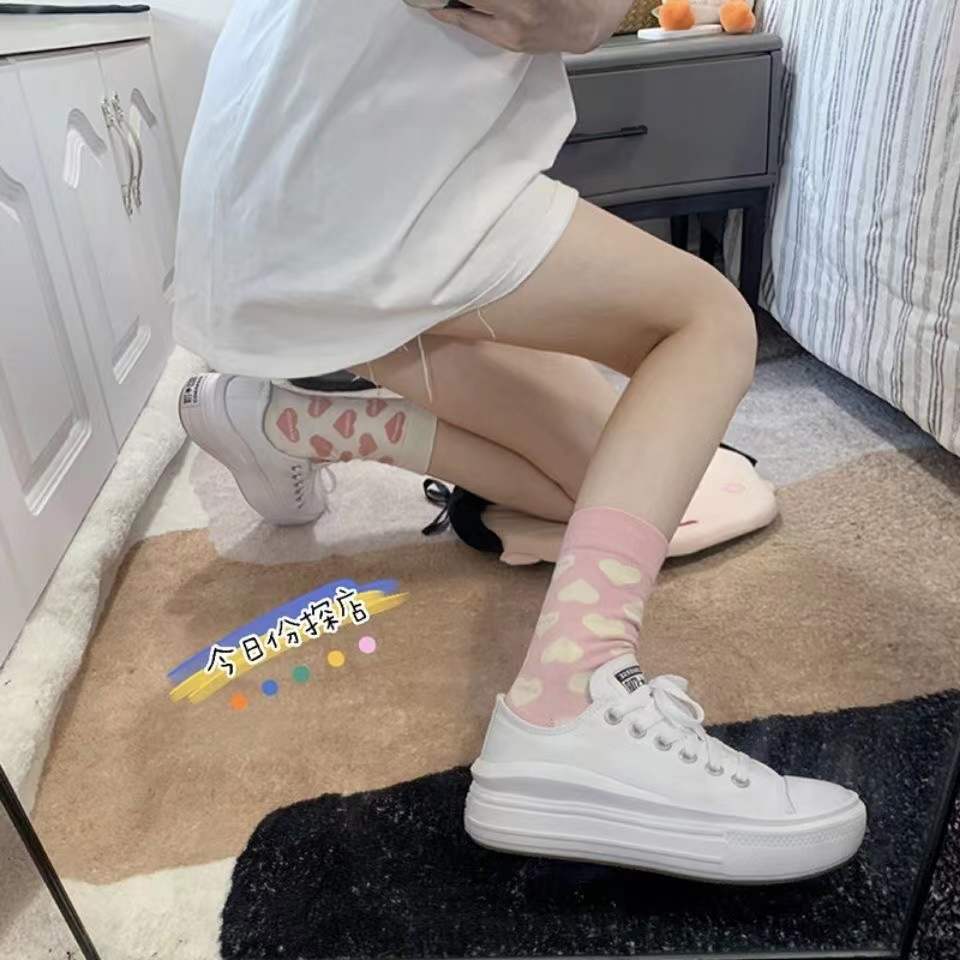 Cute Heart Print Crew Socks for Women | Soft Cotton Casual Socks