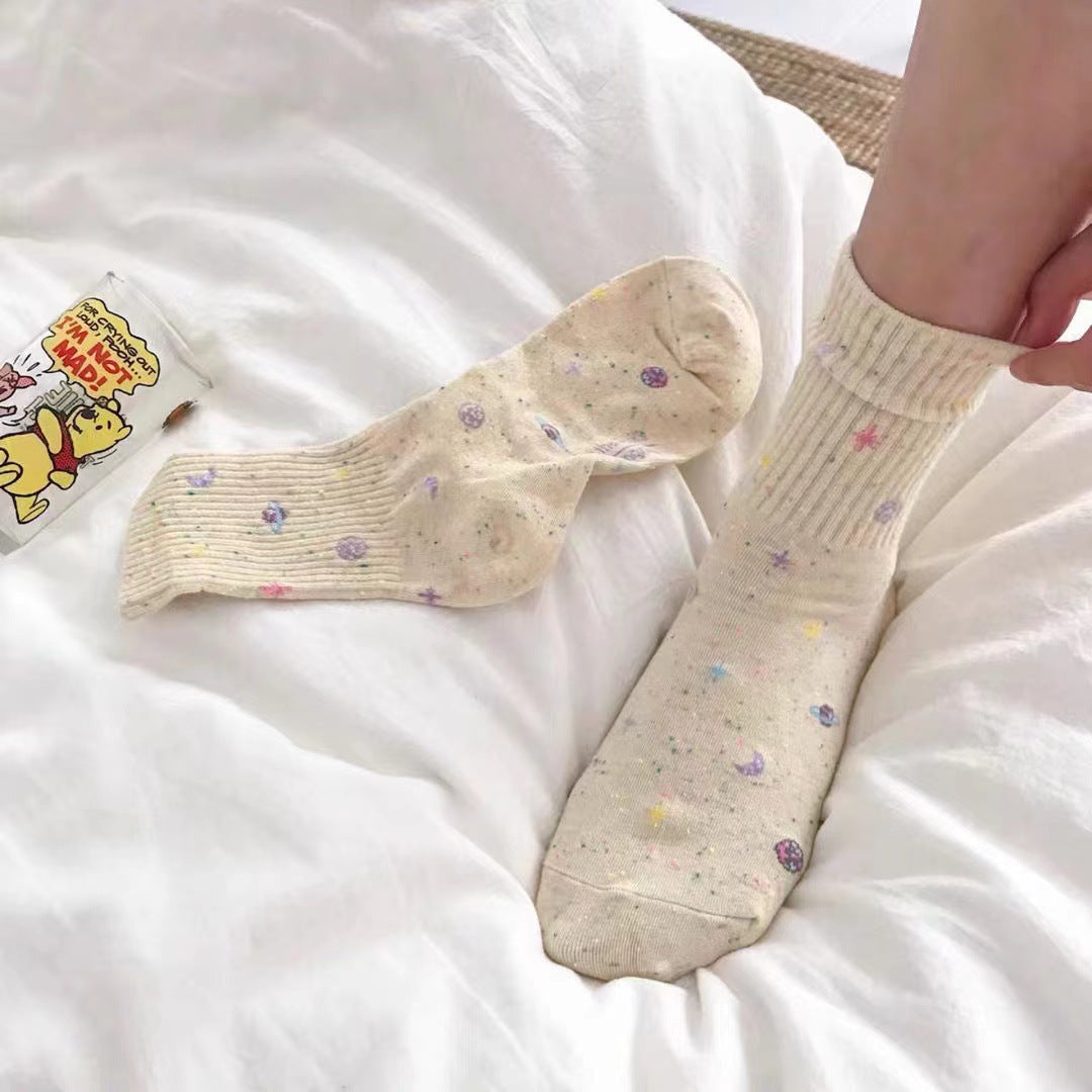 Women's Starry Patterned Crew Socks | Soft Cotton Novelty Socks