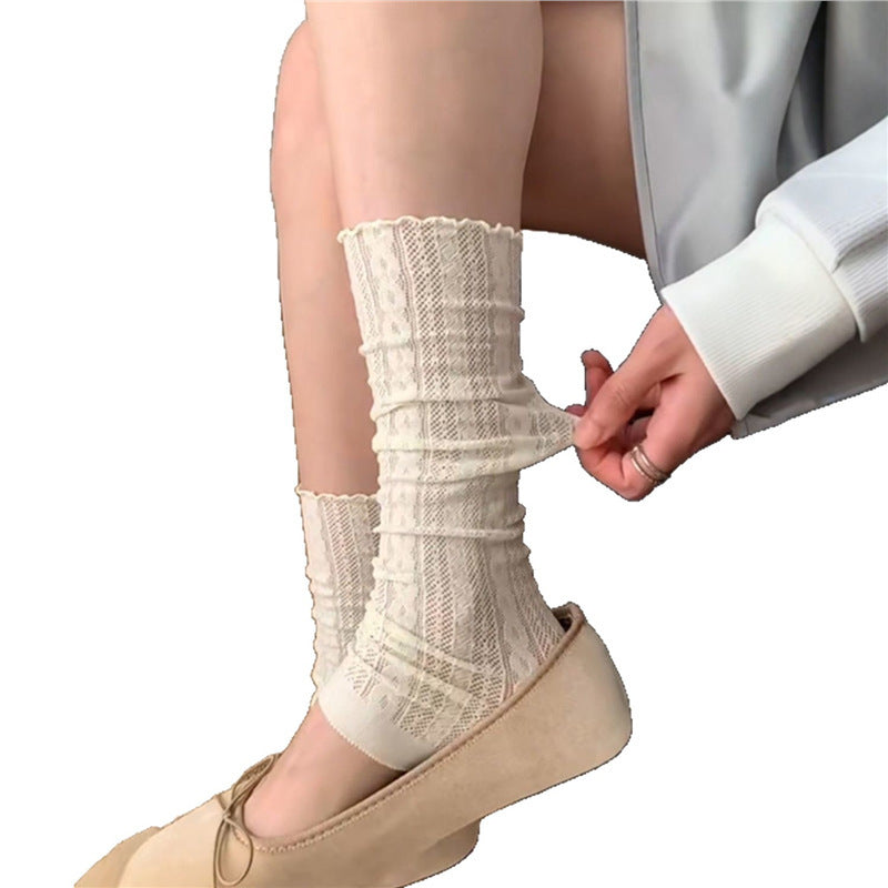 Lace Trim Calf Crew Socks | Balletcore Slouch Socks for Women