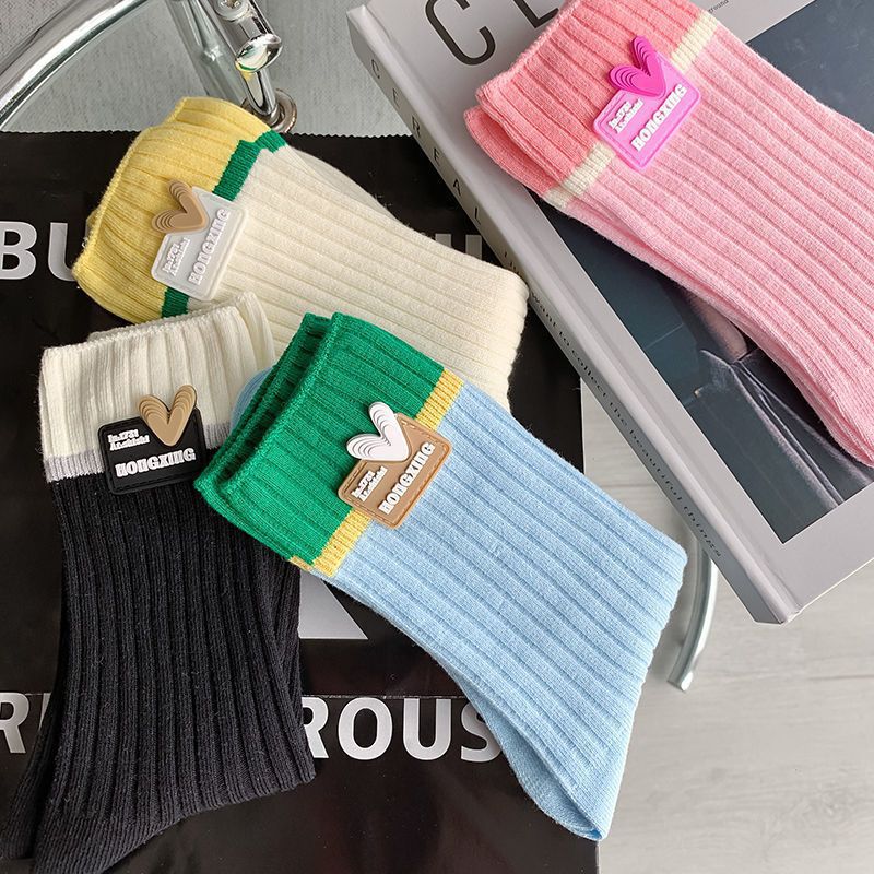 Trendy Colorblock Crew Socks for Women | Dopamine Style