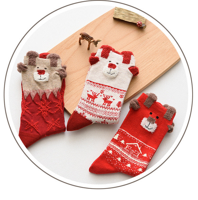 3D Reindeer Christmas Novelty Crew Socks for Women