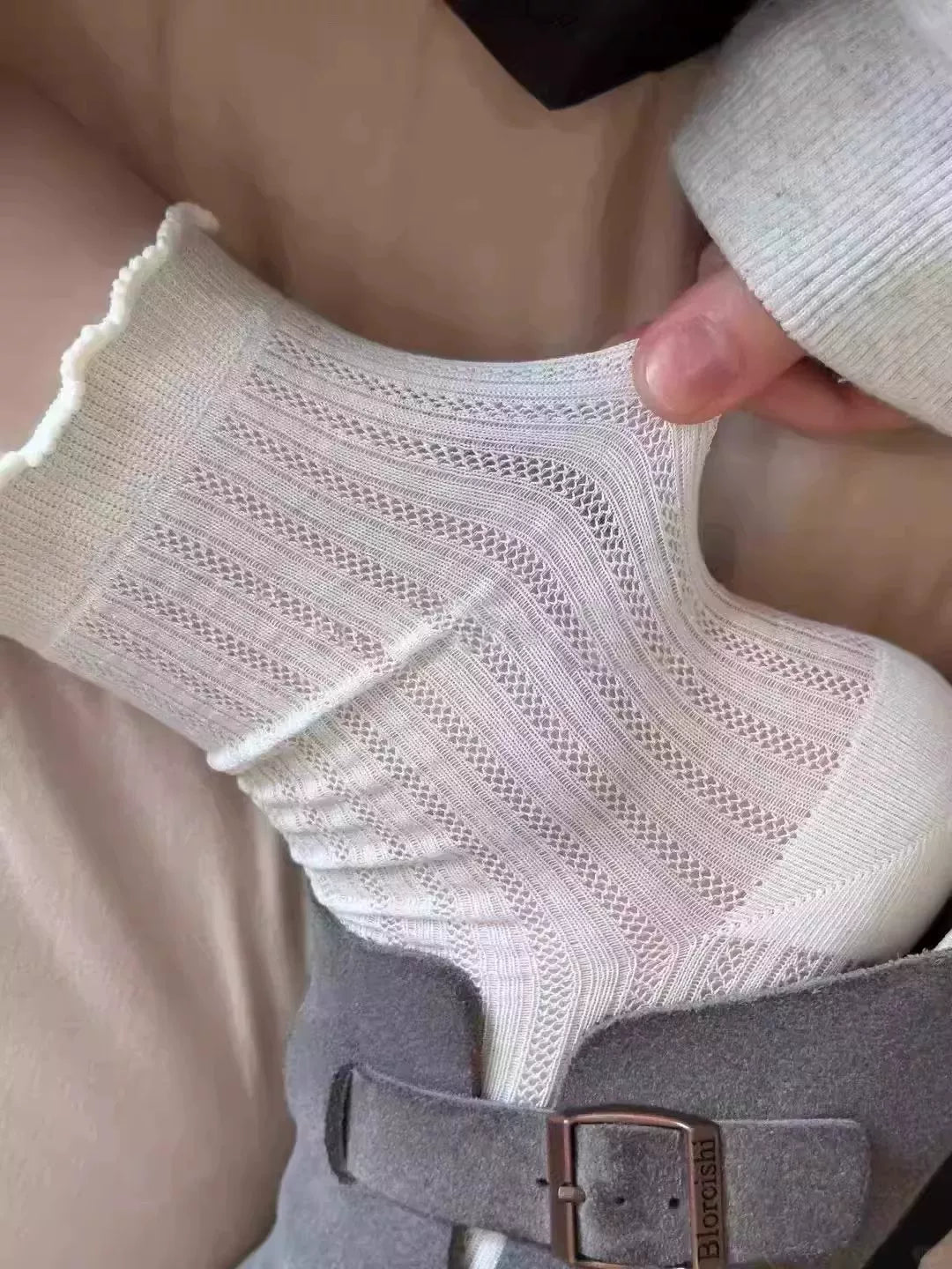 Women's Breathable Mesh Crew Socks | Ruffled Thin Summer Socks