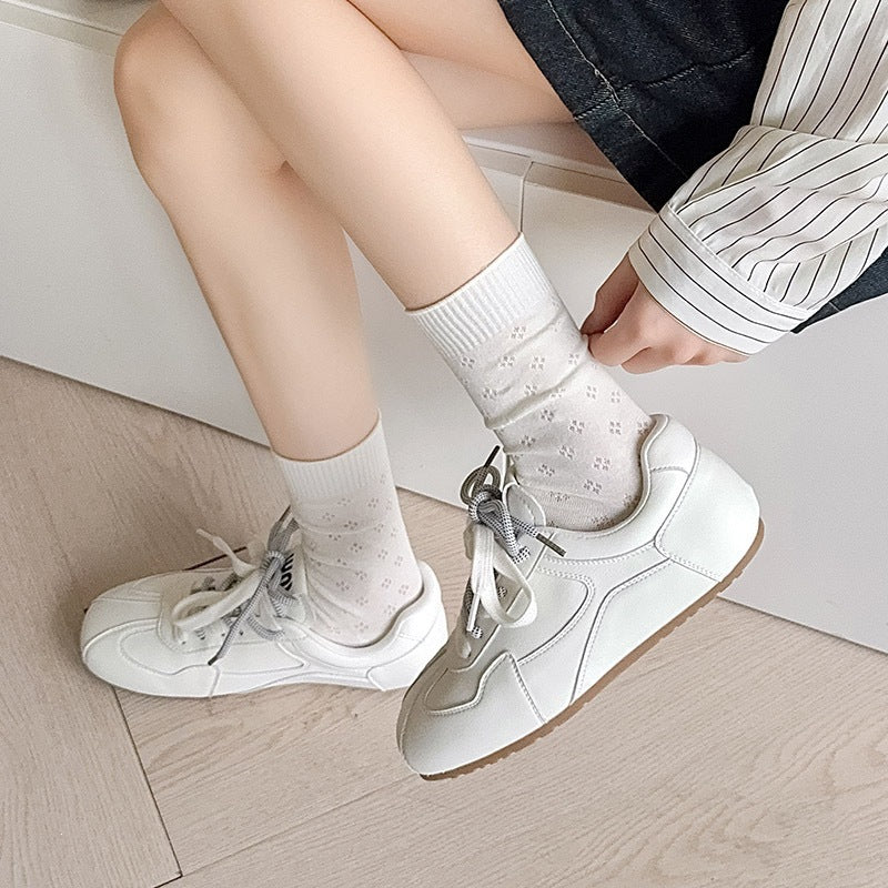Clover Pattern Crew Socks for Women | Breathable Thin Summer Socks
