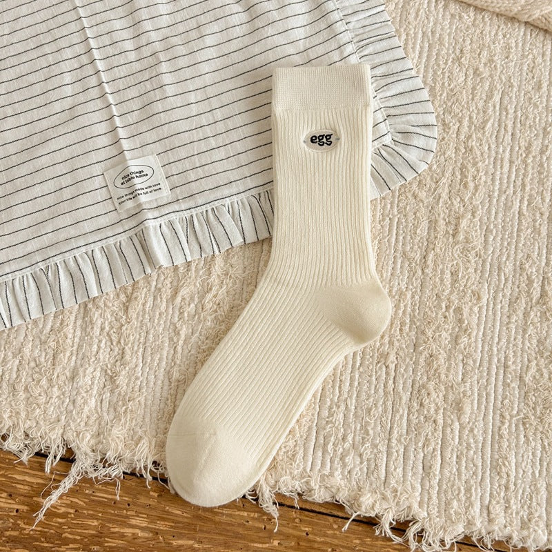 Women's Cotton Crew Socks | Embroidered Neutral Fall Socks