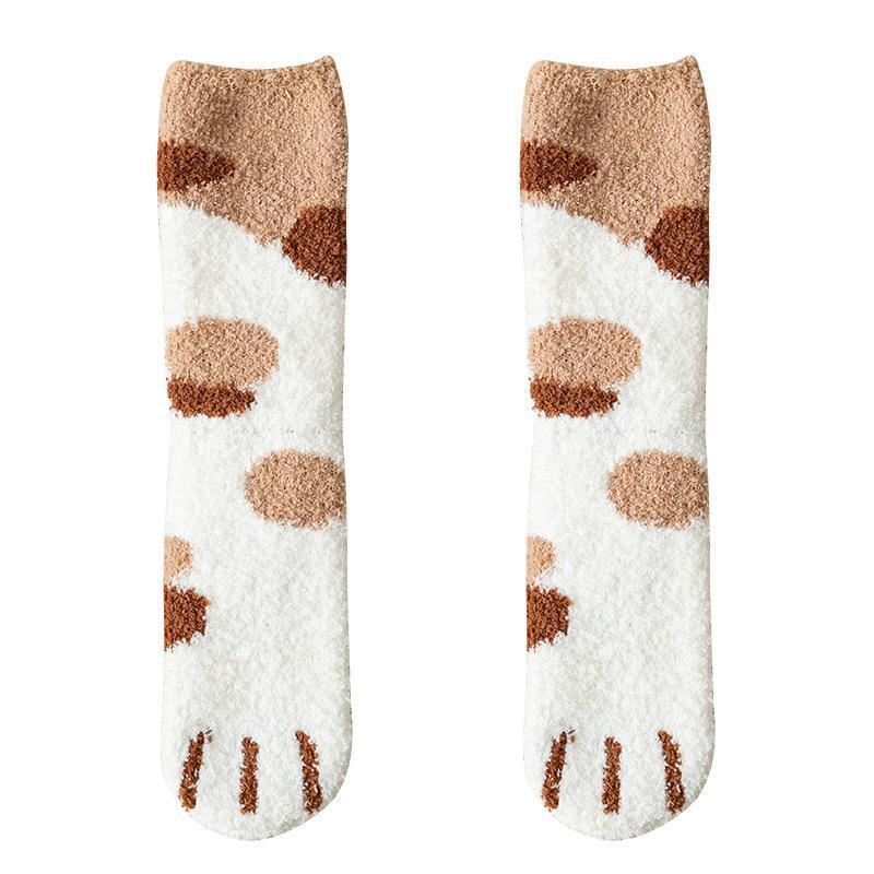 Fuzzy Cat Paw Cozy Crew Socks | Warm Winter Lounge Socks