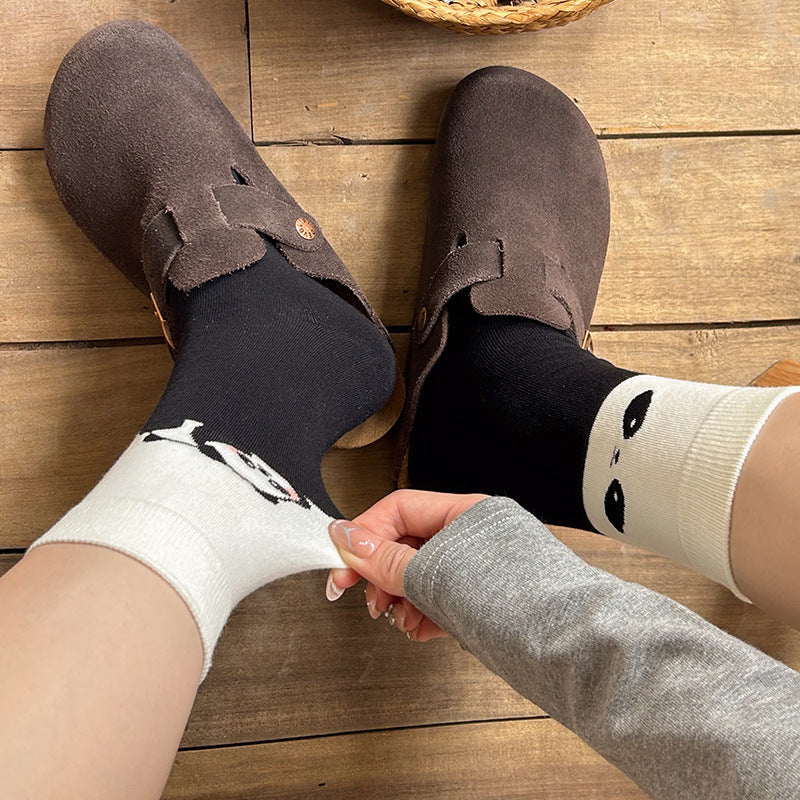 Cute Cartoon Cotton Crew Socks | Seamless Women's Mid Calf Socks