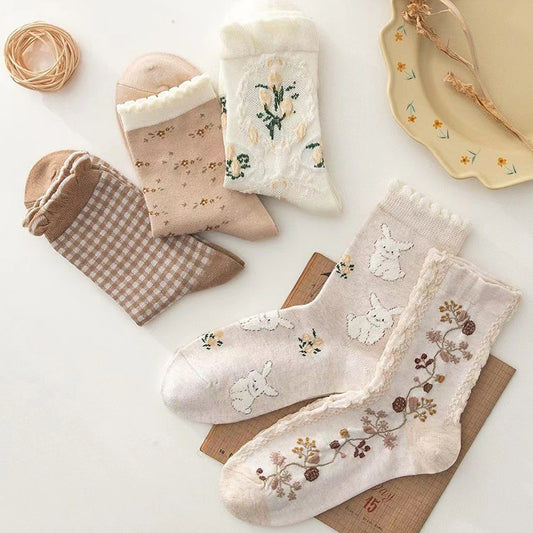 Cute Patterned Crew Socks for Women | Cotton Vintage Everyday Socks