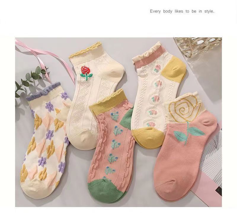 Floral Ruffle Ankle Socks for Women | Breathable Cotton Everyday Socks