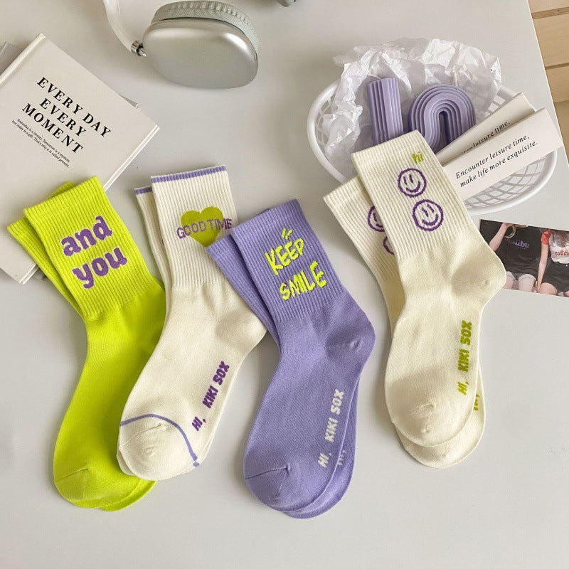 Trendy Graphic Crew Socks | Cotton Casual Athletic Socks for Women