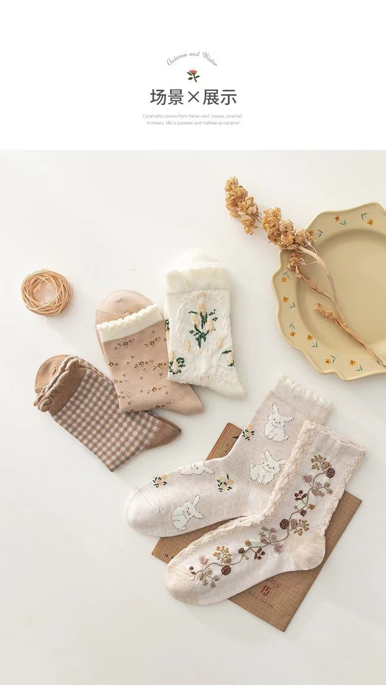 Cute Patterned Crew Socks for Women | Cotton Vintage Everyday Socks