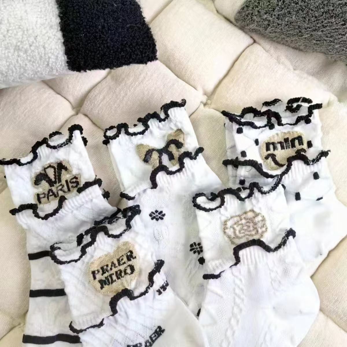 Ruffled Crew Socks for Women | Thin Breathable Patterned Socks