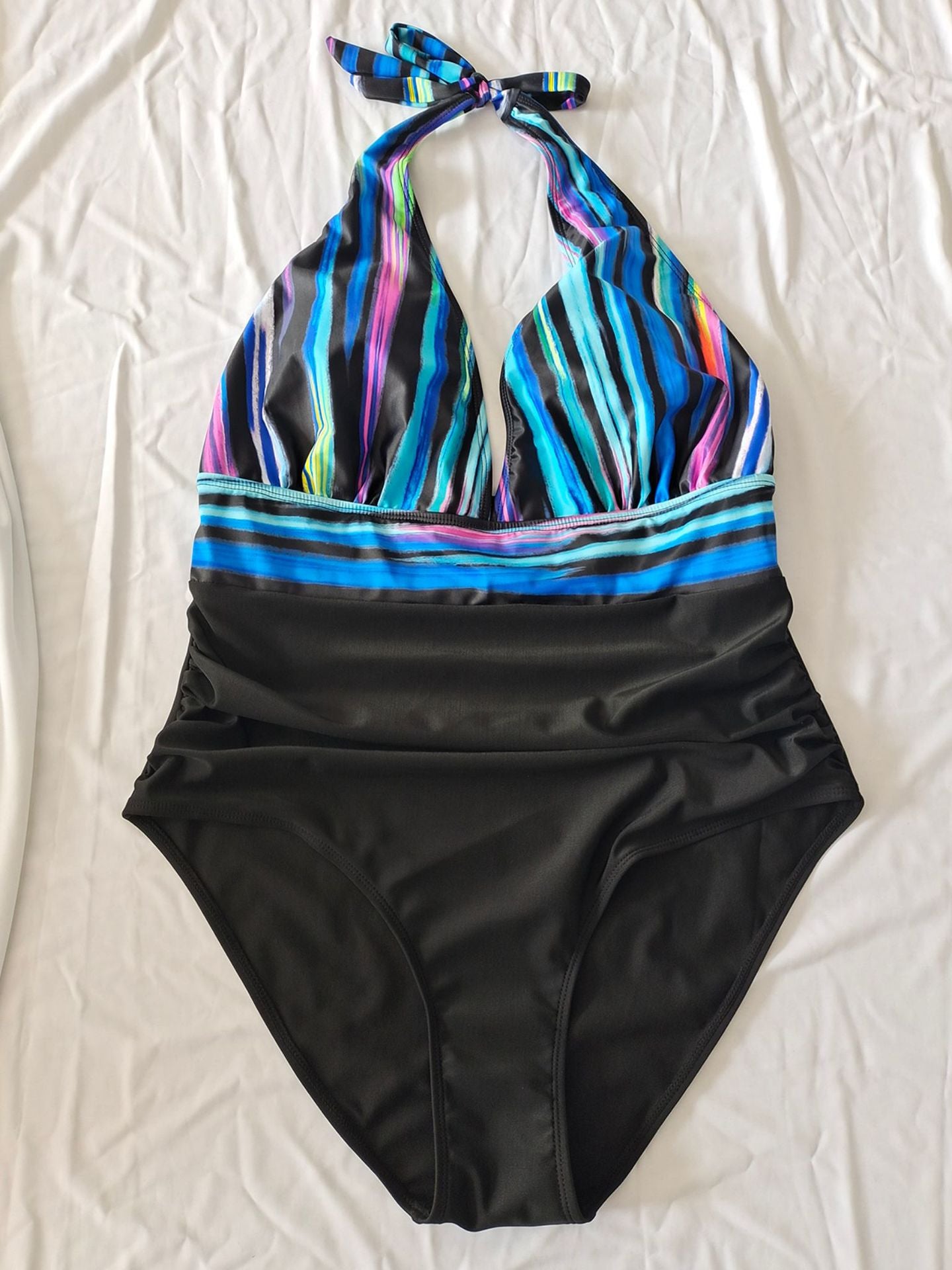 Plus Size Striped Halter One-Piece Swimsuit | Women's Vacation Swimwear