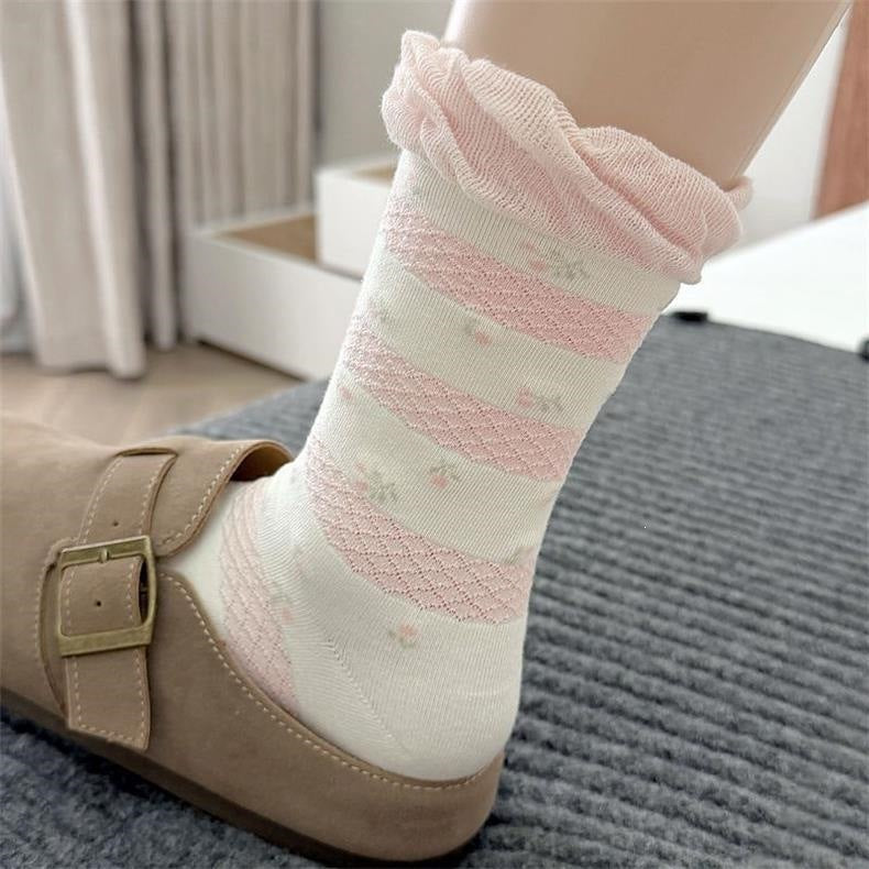 Sweet Patterned Crew Socks for Women | Breathable Cotton Casual Socks