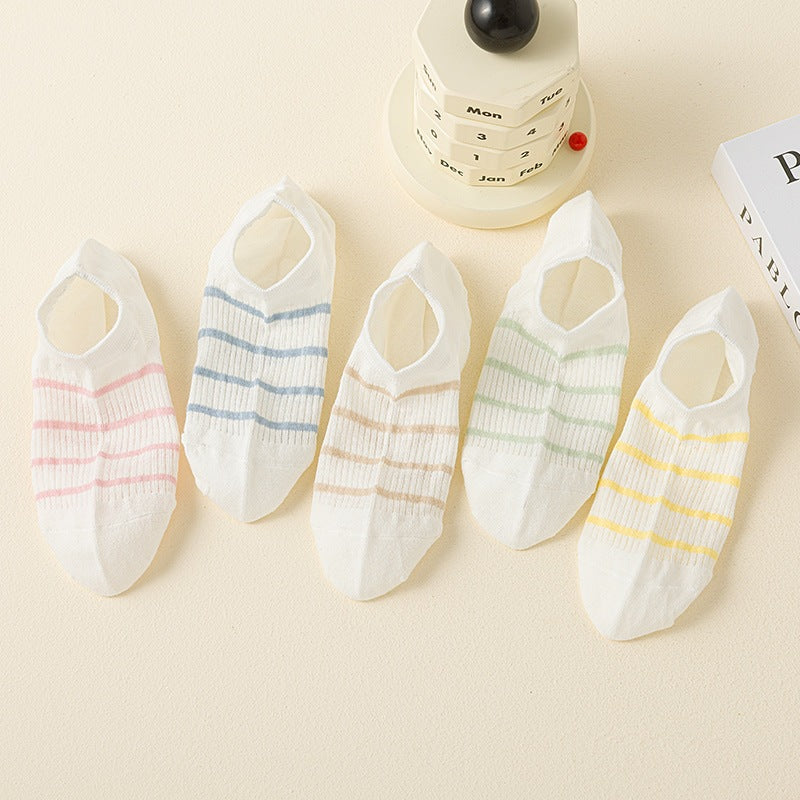 Striped No-Show Socks for Women | Breathable Stay-Put Summer Socks