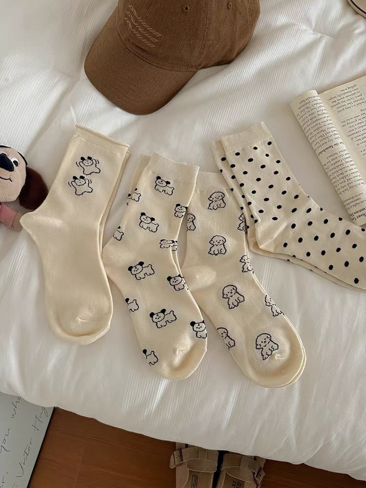 Cozy Cotton Crew Socks | Cute Puppy Winter Socks for Women