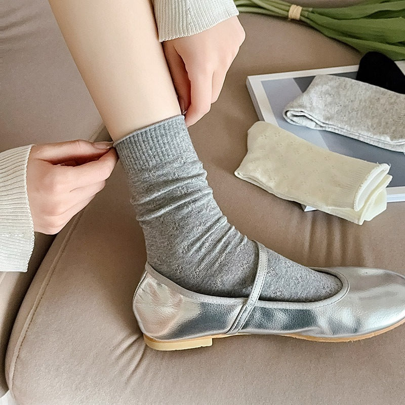 Clover Pattern Crew Socks for Women | Breathable Thin Summer Socks
