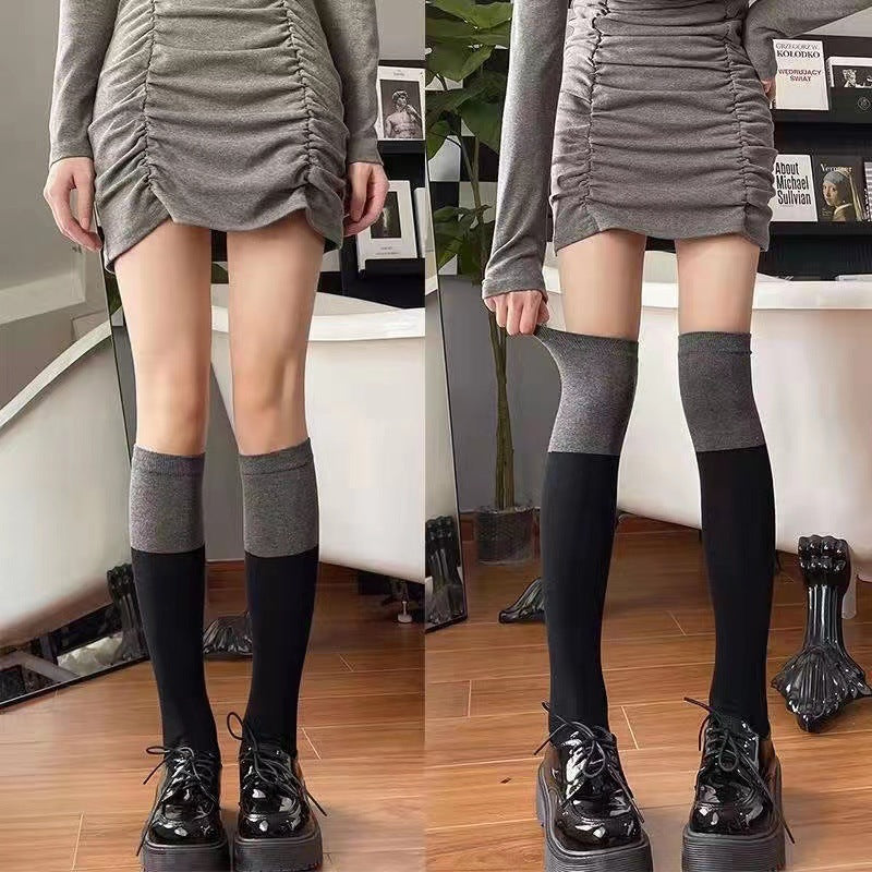 Women's Black Grey Color Block Knee Socks | Trendy Everyday Wear