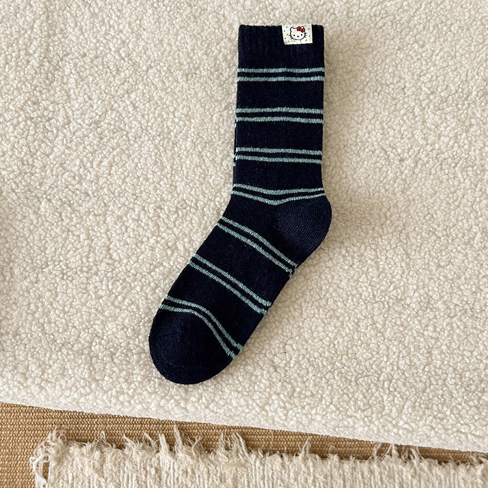 Cozy Wool Striped Crew Socks | Warm Winter Socks for Women