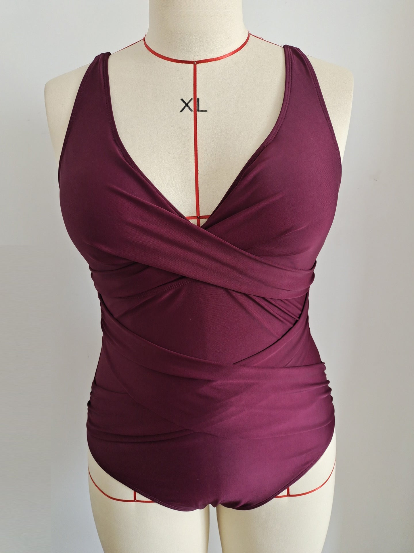 Deep V Halter Plus Size One-Piece Swimsuit | Sexy Purple Swimwear